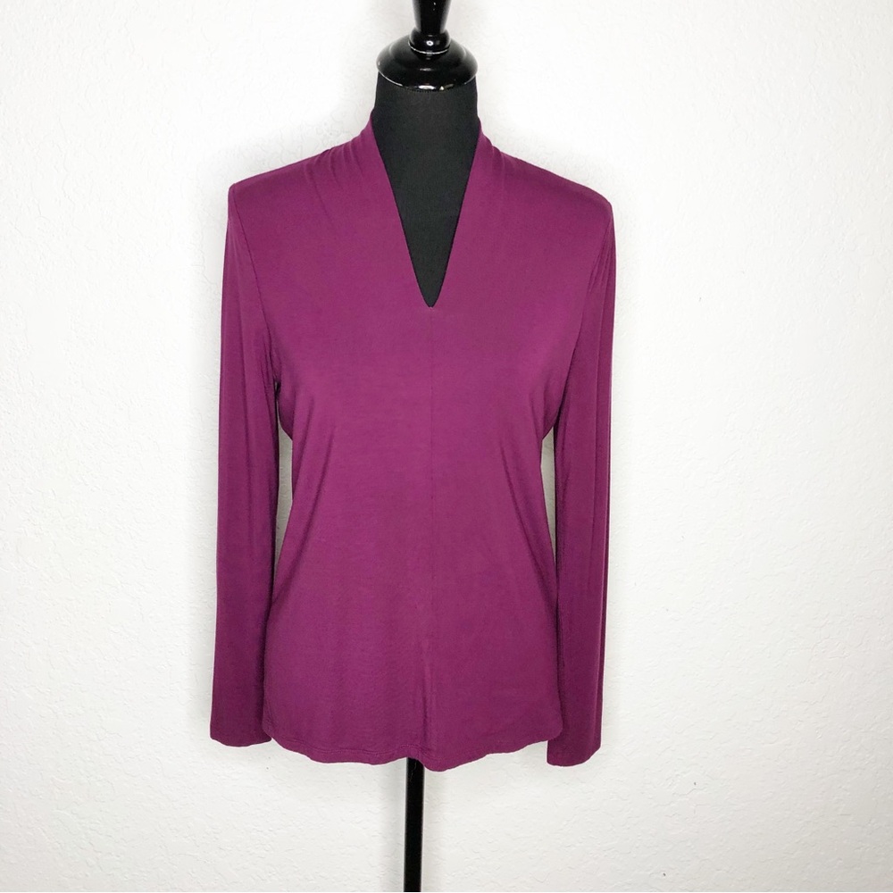 Talbots pink purple v neck long sleeve knit top size Small